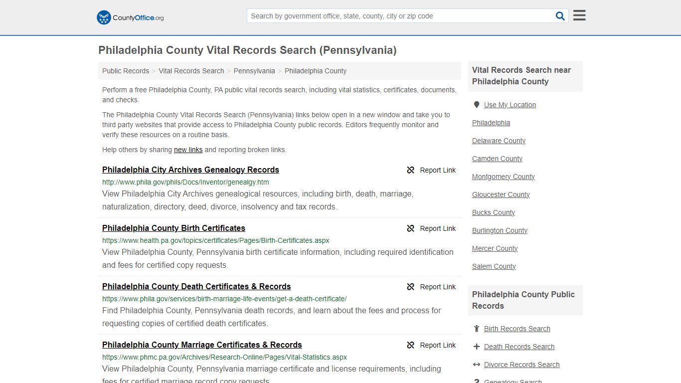 Philadelphia County Vital Records Search (Pennsylvania)